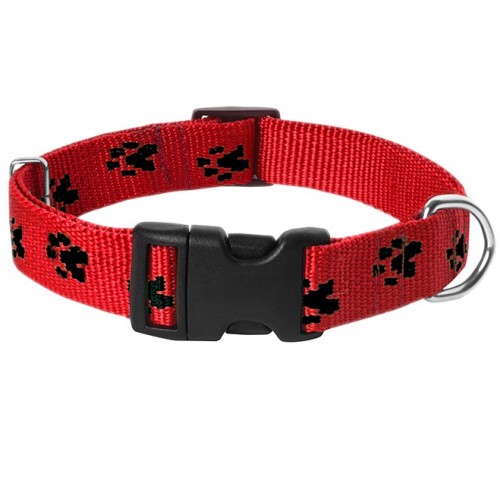 OBROŻA REGULOWANA DLA PSA CZERWONA W CZARNE ŁAPKI 16-42CM