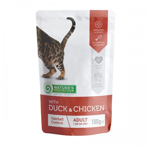 Nature`s Protection Adult Cat Duck & Chicken "Hairball Control" 100g