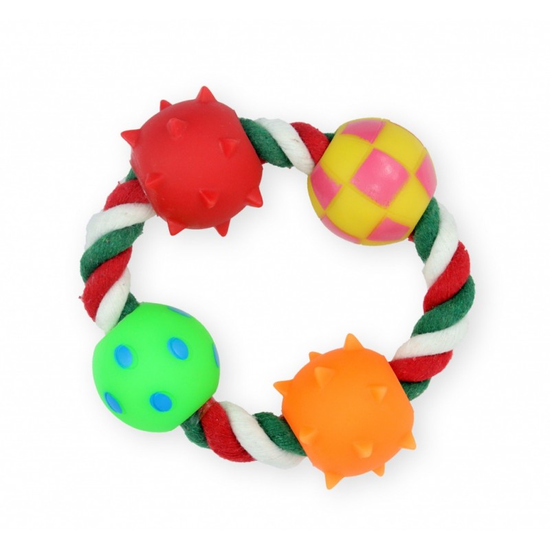 Kółko sznur z 4 (4,5cm) piłkami do przeciągania ( bez dzwięku )