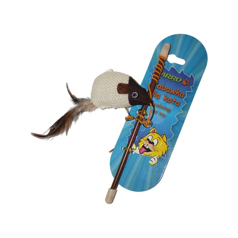 Wędka dla kota- myszka z kocimiętka i piórkiem 19cm