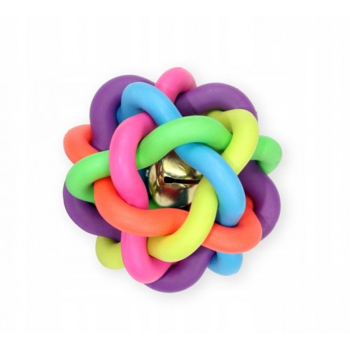 PIŁKA PLECIONA Z DZWONKIEM KOLOROWA DLA PSA ŚREDNICA 7,5CM