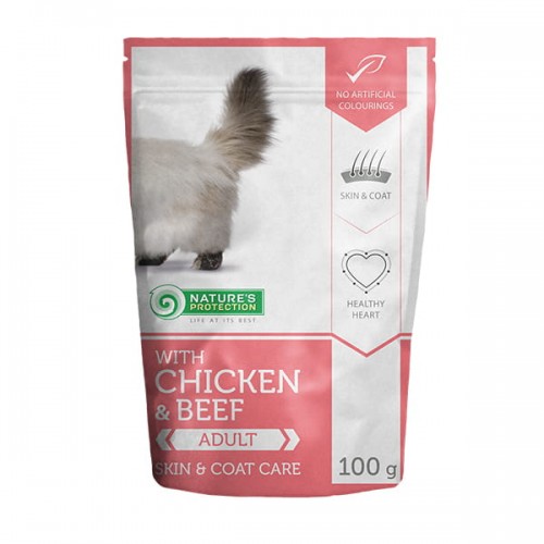 Nature`s Protection "Long Hair" -Chicken&Beef- Karma mokra dla kotów (saszetka 100g)