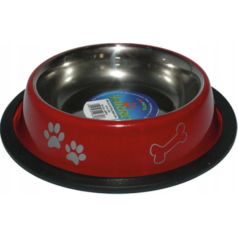Miska metalowa 25cm - czerwona w łapki i kostki