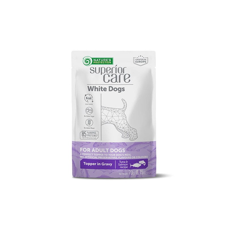 NATURES PROTECTION SUPERIOR CARE WHITE DOGS BIAŁE PSY TUŃCZYK ŁOSOŚ SASZETKA 70G