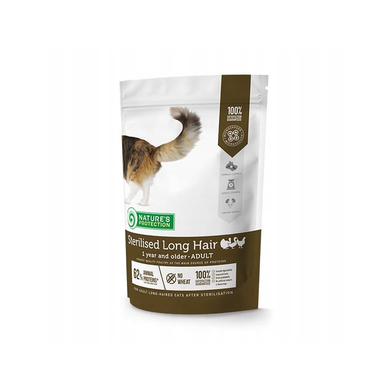 NATURES PROTECTION KARMA SUCHA DLA KOTÓW STERYLIZOWANYCH DŁUGOWŁOSYCH 400G