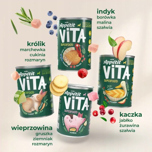 MONOBIAŁKOWA MOKRA KARMA APETIT VITA DLA WSZYSTKICH RAS SUPERFOOD PUSZKA 400G