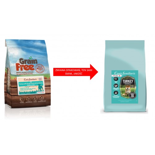 GRAIN FREE KARMA BEZZBOŻOWA 50% MIĘSA INDYK, BATATY, ŻURAWINA LIGHT NADWAGA, STERYLIZACJA  2KG/12KG