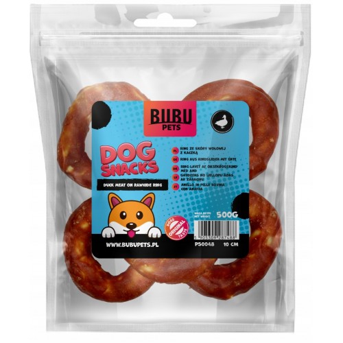 RINGI ZE SKÓRY WOŁOWEJ OWINIĘTE MIĘSEM Z KACZKI LUB Z JAGNIĘCINĄ OPAKOWANIE 500G 5 SZTUK