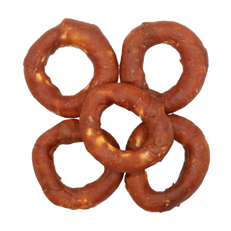 RINGI ZE SKÓRY WOŁOWEJ OWINIĘTE MIĘSEM Z KACZKI LUB Z JAGNIĘCINĄ OPAKOWANIE 500G 5 SZTUK