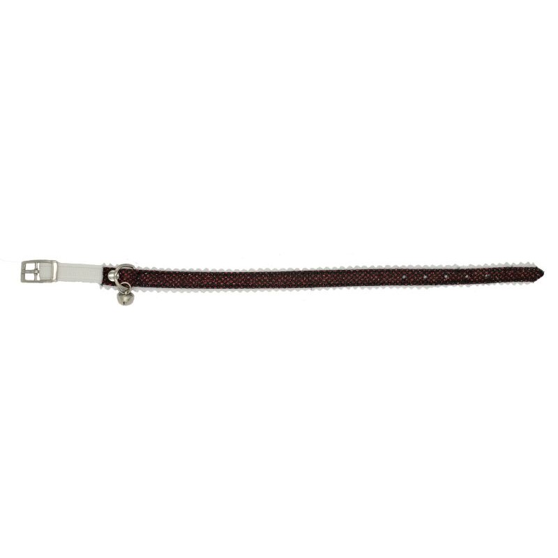 OBROŻA MATERIAŁOWA DLA KOTA BROKATOWA Z DZWONKIEM CZARNA CZERWONA 30CM