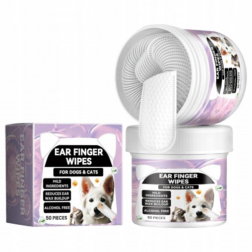 CHUSTECZKI NAPALCOWE DO CZYSZCZENIA I PIELĘGNACJI USZU PSA I KOTA 50 SZTUK