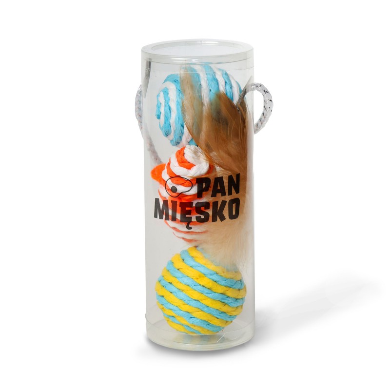 ZESTAW 3 ZABAWEK DLA KOTA W TUBIE: 2 PIŁKI I MYSZKA