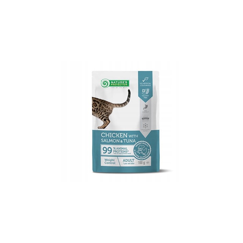 NATURES PROTECTION SASZETKA KOT KONTROLA WAGI KURCZAK BIAŁA RYBA ŁOSOŚ 100G