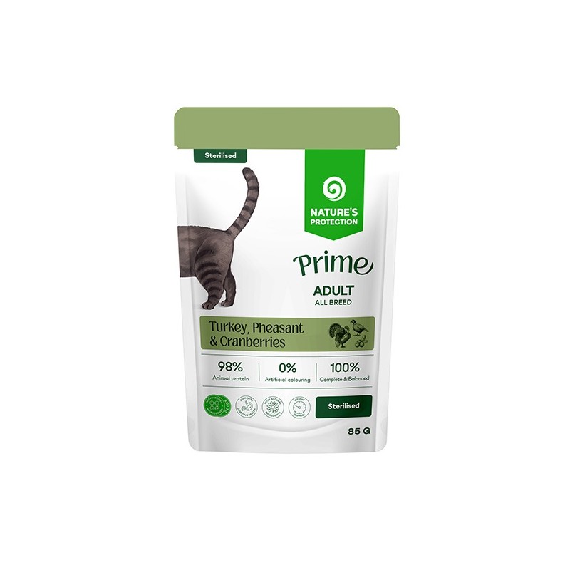 NATURES PROTECTION MOKRA KARMA DLA KOTÓW INDYK&BAŻANT&ŻURAWINA STERYLIZOWANY SASZETKA 85G