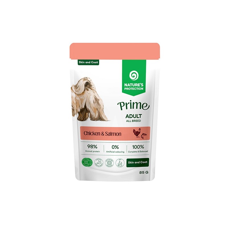 NATURES PROTECTION MOKRA KARMA DLA DOROSŁYCH PSÓW KURCZAK&ŁOSOŚ SKÓRA SIERŚĆ SASZETKA  85G
