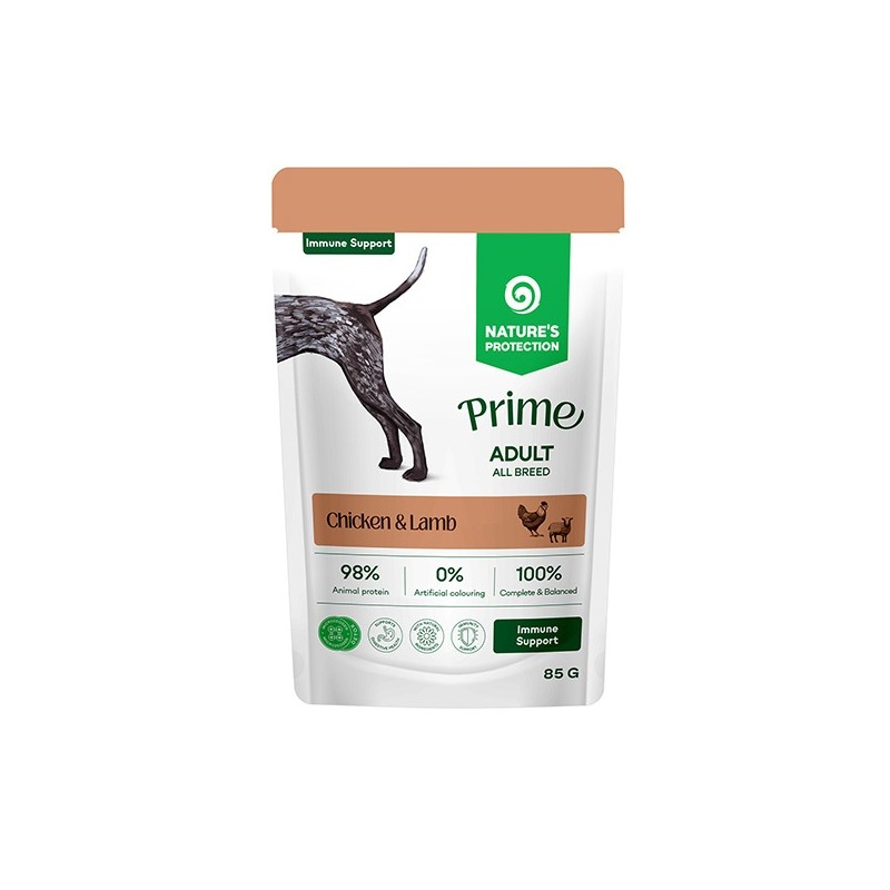 NATURES PROTECTION MOKRA KARMA DLA PSÓW KURCZAK&ŁOSOŚ SKÓRA SIERŚĆ SASZETKA 85G