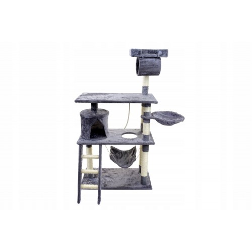 DRAPAK DLA KOTA DOMEK HAMAK SZARY DUŻY I FUNKCJONALNY WYSOKOŚĆ 140CM