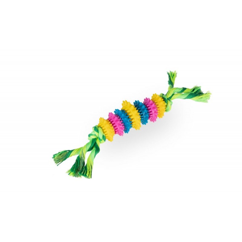 ZABAWKA PSA KOLOROWY GRYZAK ZE SZNUREM BAWEŁANIANYM KOLOROWY 20CM